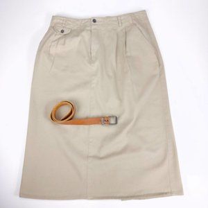 Vintage Liz‎ Claiborne Liz Sport Petite Chino Pleated Midi Belted Skirt